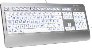 AZIO USB juhtmega klaviatuur, KB540, suur kirjatüüp, 3-värviline LED taustavalgus, antimikroobne, veekindel, valge, DE