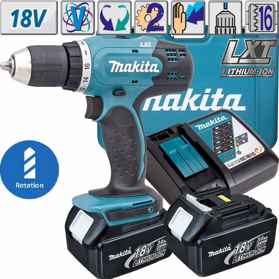 Makita porakone DDF453RFE 18V 2x3,0Ah 1.6kg