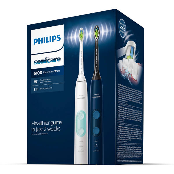 Philips Toothbrush Sonicare ProtectiveClean HX6851 2-Part - White-Mint and Navy-Blue