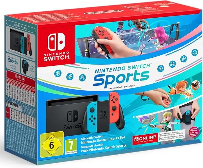 Nintendo Switch Sports Set -konsoli - Neon Blue/Neon Red + 12 kuukauden tilaukset