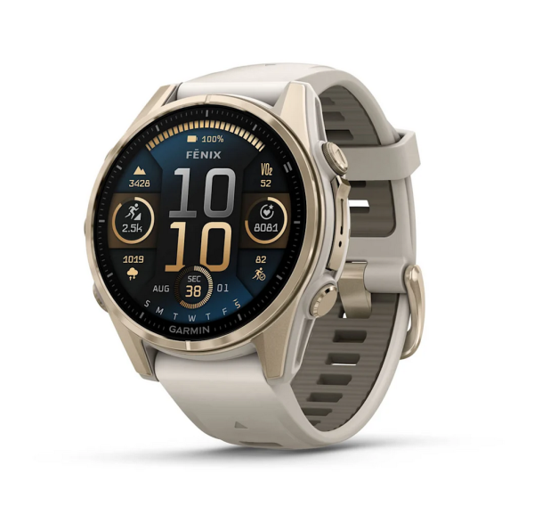 GARMIN Smartwatch Fenix 8- 43mm Sapphire Amoled - pehme kuldne ja uduhall rihmaga